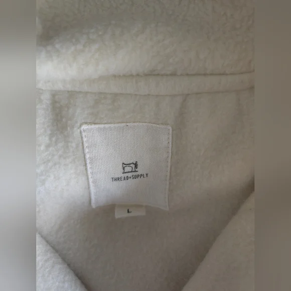 Thread & Supply Fleece Pullover Jacket L Cream Snap Neck Cozy Sherpa Outdoor - Picture 7 of 10